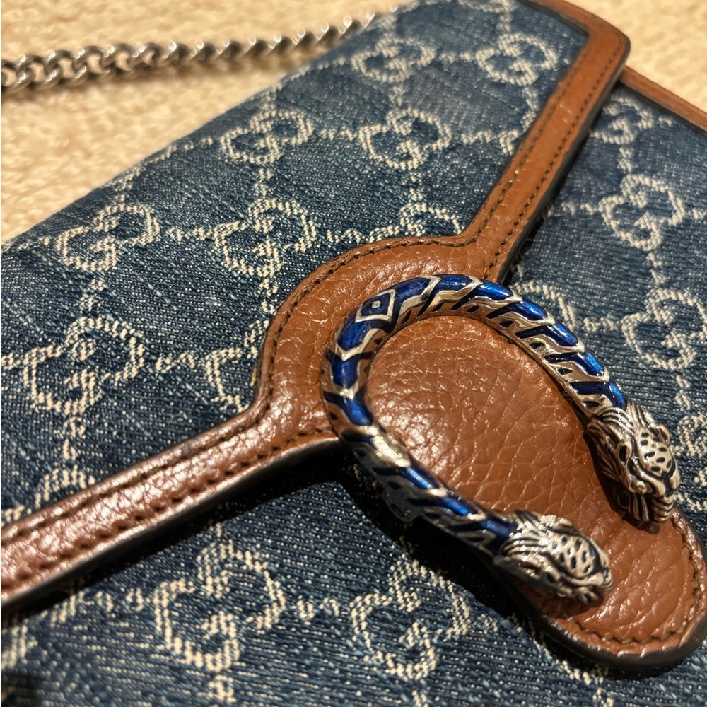 Gucci- Elegant Brown Leather and Denim bag - Picture 3 of 6